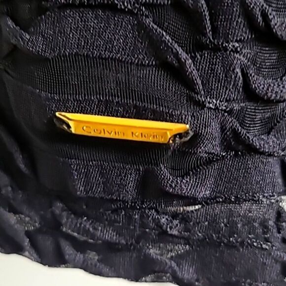 Calvin Klein Black Short Sleeve Top with a Crepe Overlay, Size XL - Picture 6 of 9